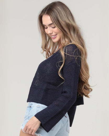 Lightweight Open Knit Cardigan in Navy