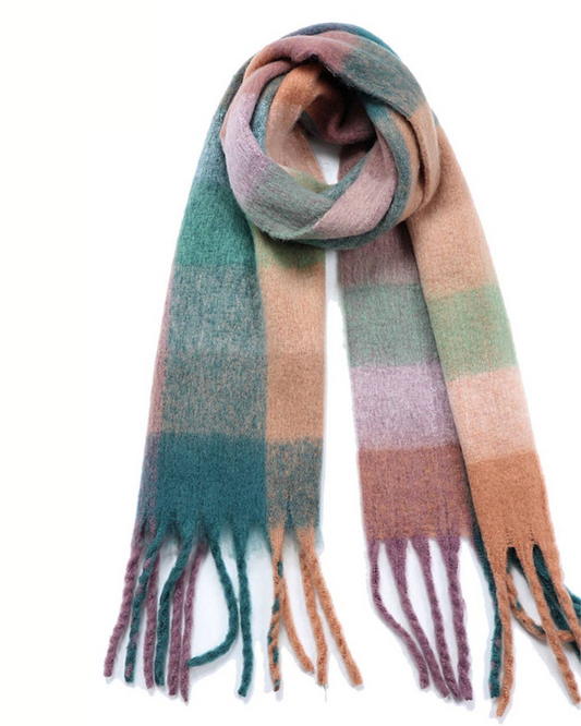 Chunky Oblong Plaid Brushed Scarf in Pastels