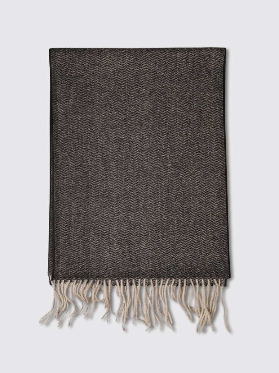 Cashmere Feel Herringbone Scarf in Black