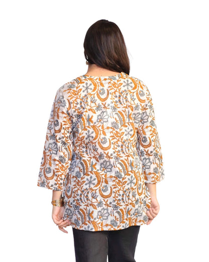 Cotton Tunic Top in Rust & Gray Print