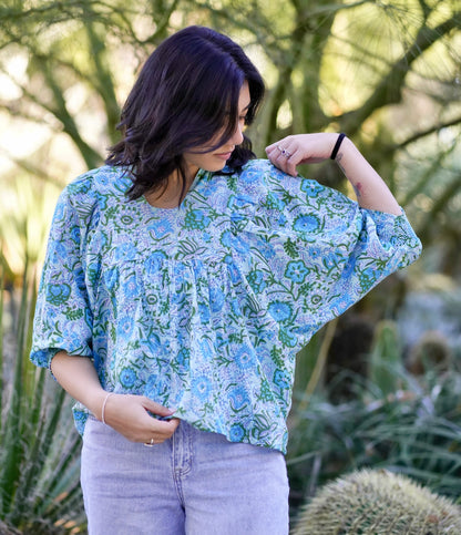 Anjou Cotton One Size Top in Turquoise