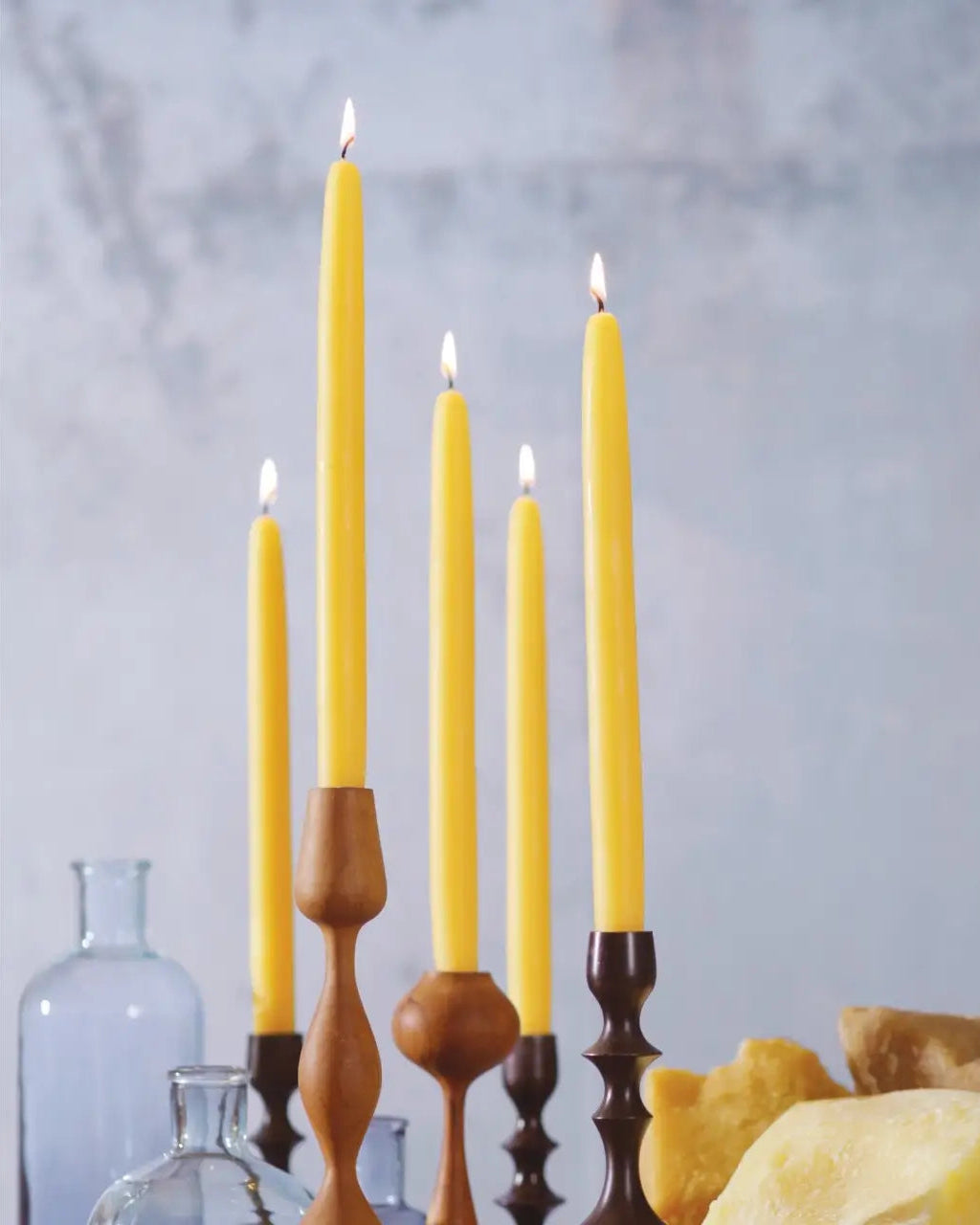 Set of Two Beeswax Taper Candles in Natural