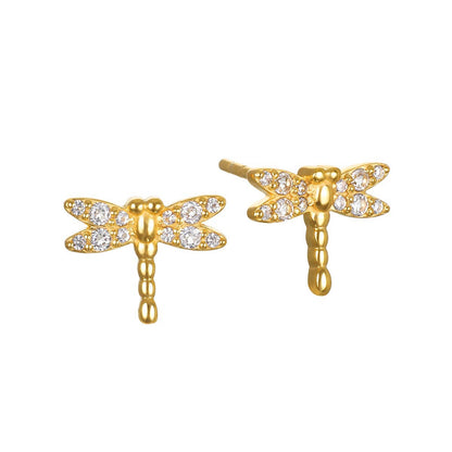 White Topaz Dragonfly Stud Earrings