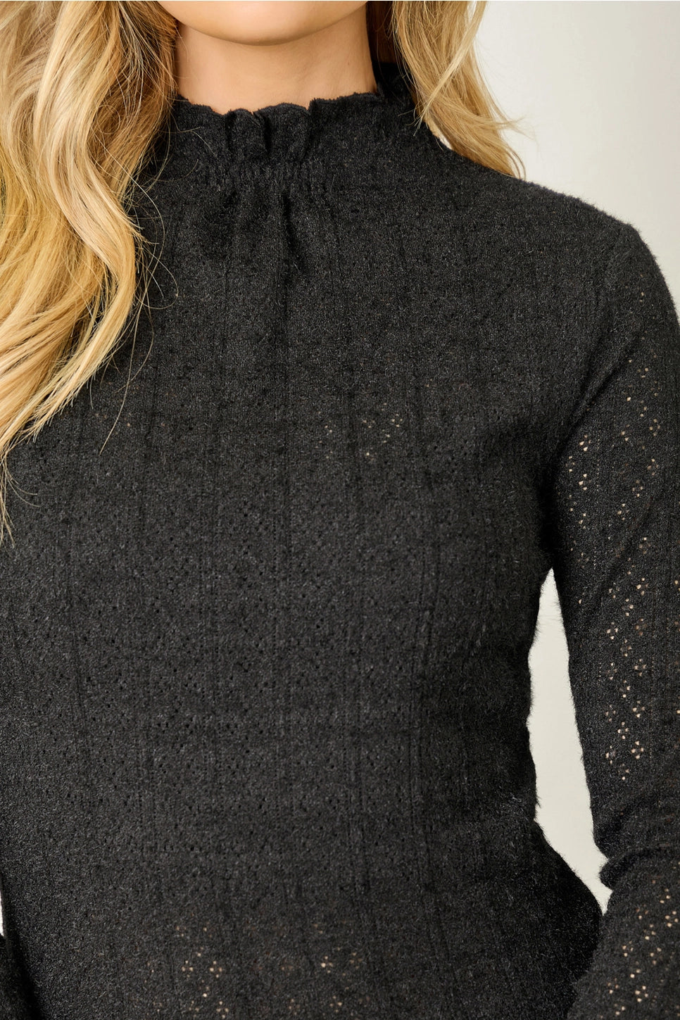 Lettuce Edge Knit Mock Neck in Black