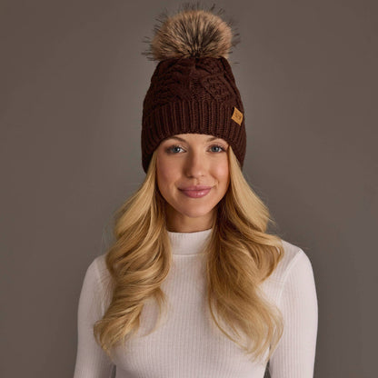 Dark Brown Cable Knit Pom Hat