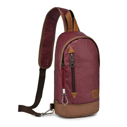 Coated Canvas Sling Bag in Burgundy