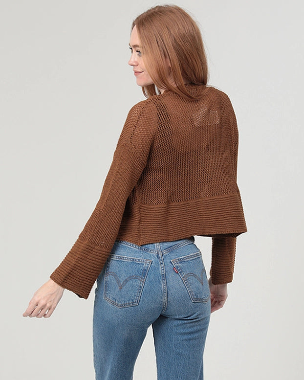 Lightweight Open Knit Cardigan in Brown