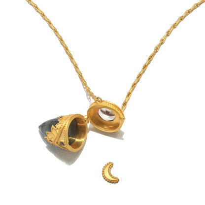 Labradorite Lotus Locket Necklace | Satya