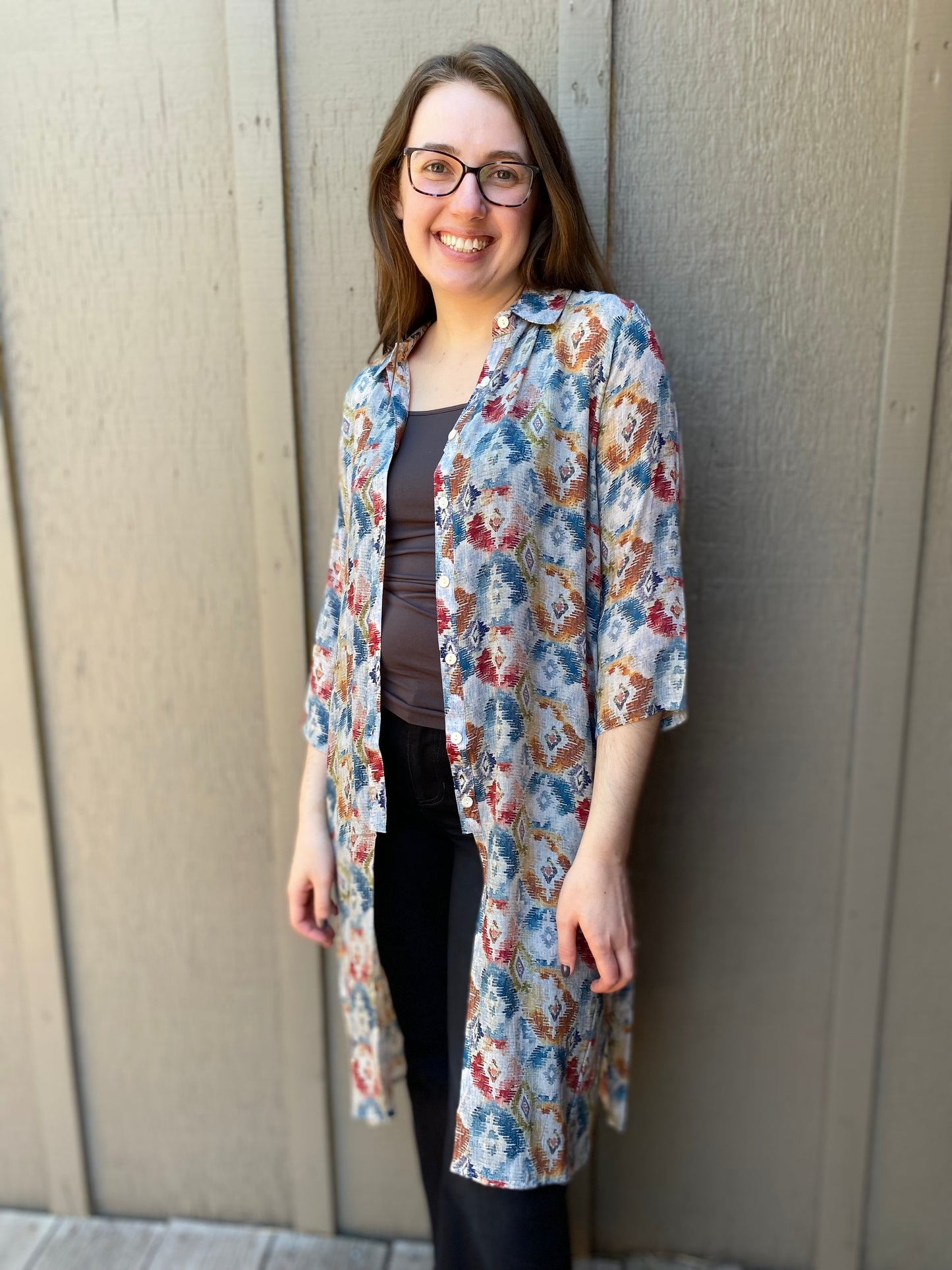 Button Up Tunic in Watercolor Diamonds