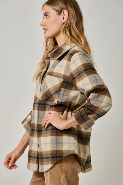 Brushed Shirt Jacket in Toffee Plaid