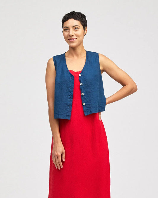 Hanky Linen Crop Vest in Naval | Cut•Loose