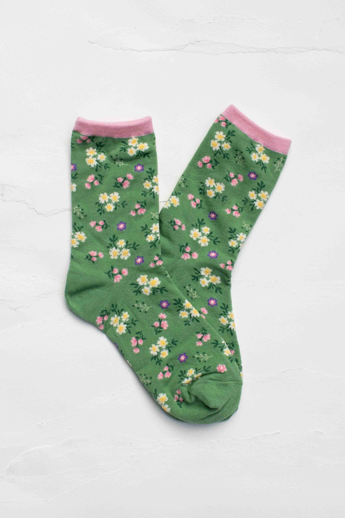 Sage Wildflower Crew Socks