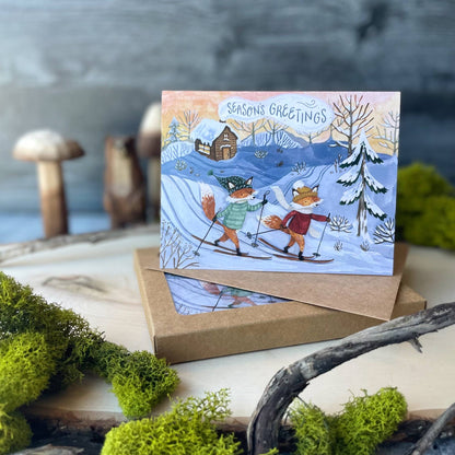 Skiing Foxes Boxed Cards