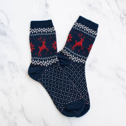 Navy Christmas Deer Socks