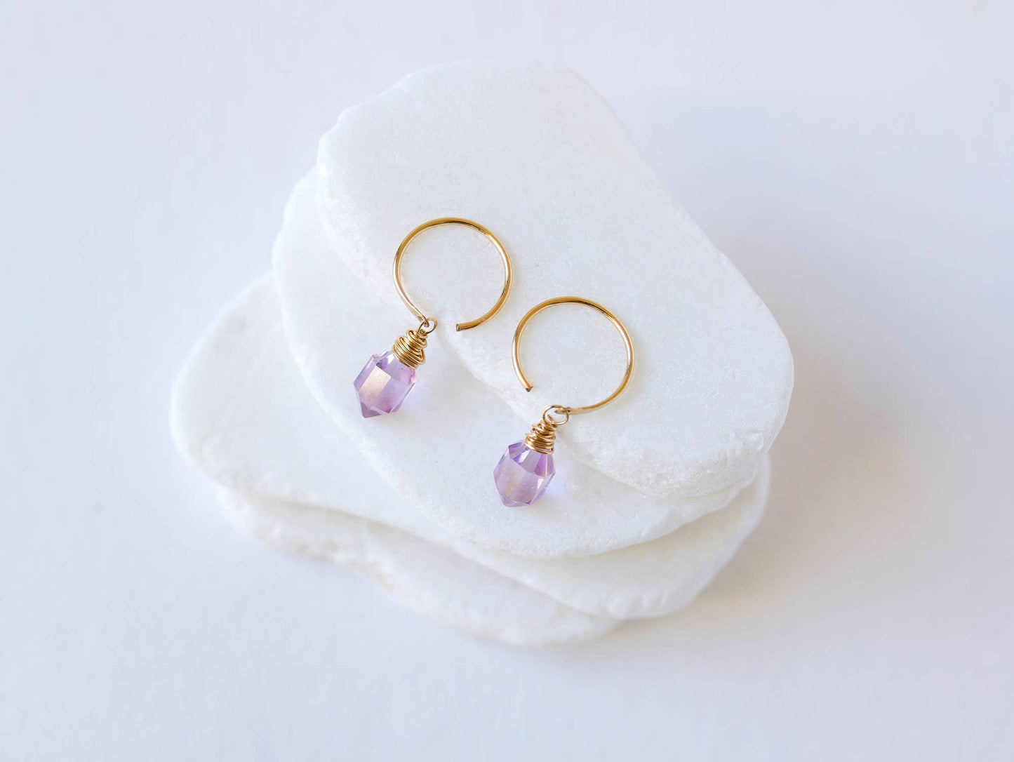 Pink Amethyst Pike Dangle Hug Hoops