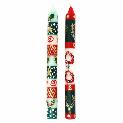 Christmas Hand-Painted Taper Candles Pair