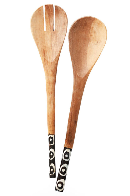 Olive Wood and Batik Bone Salad Servers