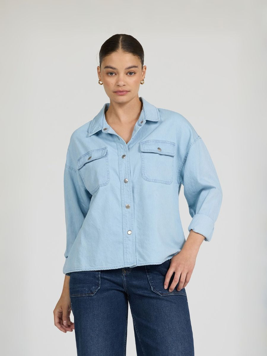 Chambray Adrianna Shirt in Light Blue | Dear John