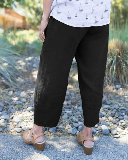 Linen Lantern Crop Pants in Black | Fenini
