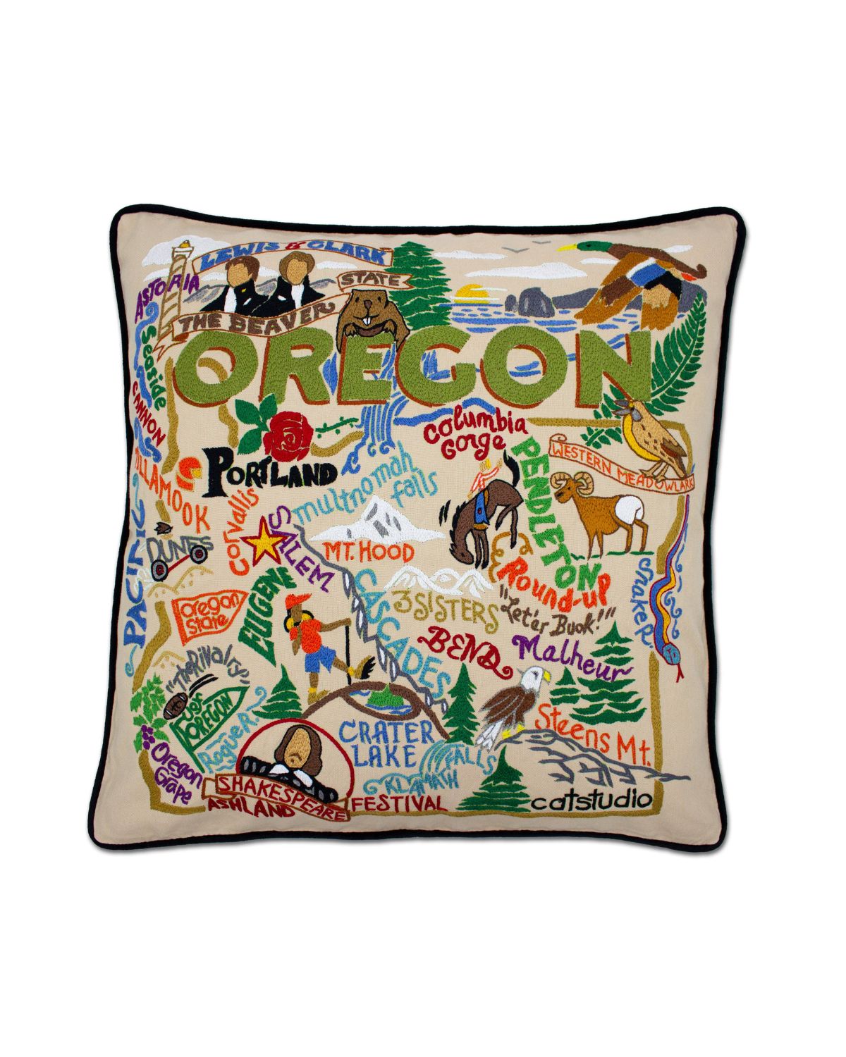 Oregon Hand-Embroidered Pillow