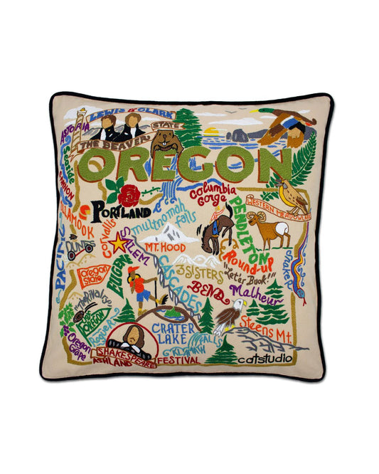 Oregon Hand-Embroidered Pillow