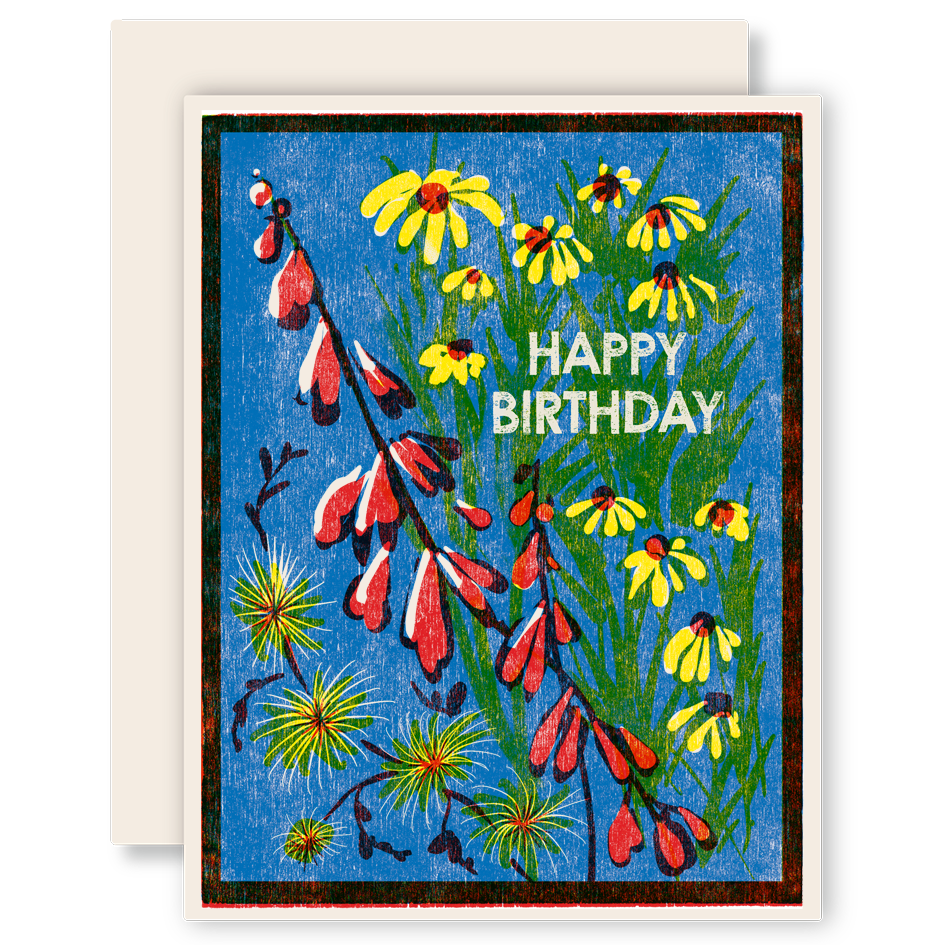 Happy Birthday Blue Sky Wildflowers Card