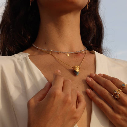 Labradorite Lotus Locket Necklace | Satya