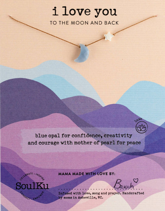 I Love You To The Moon & Back Blue Opal Necklace