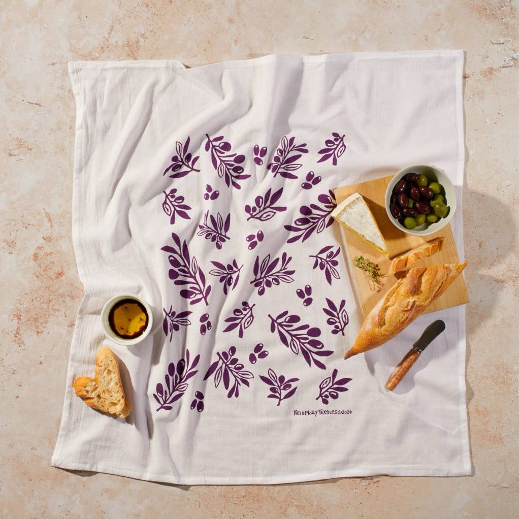 Purple Olives Flour Sack Tea Towel