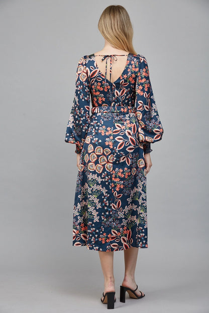 Balloon Sleeve Midi Dress in Peacock