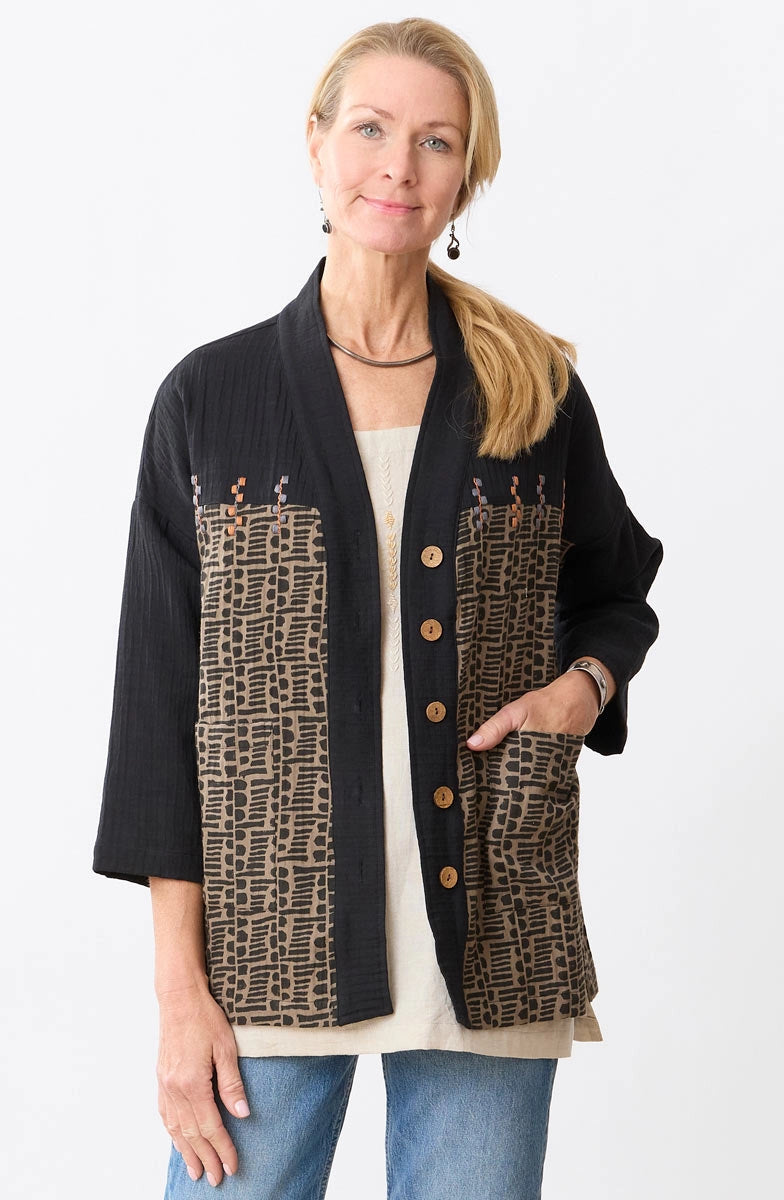Rupashi Gauze Jacket in Cumin & Black