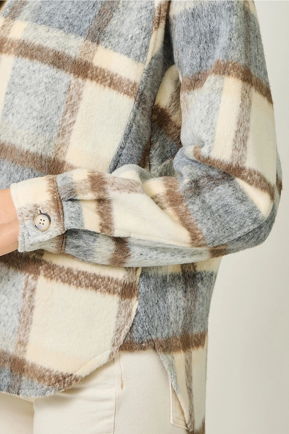 Brushed Shirt Jacket in Blue & Cream Plaid