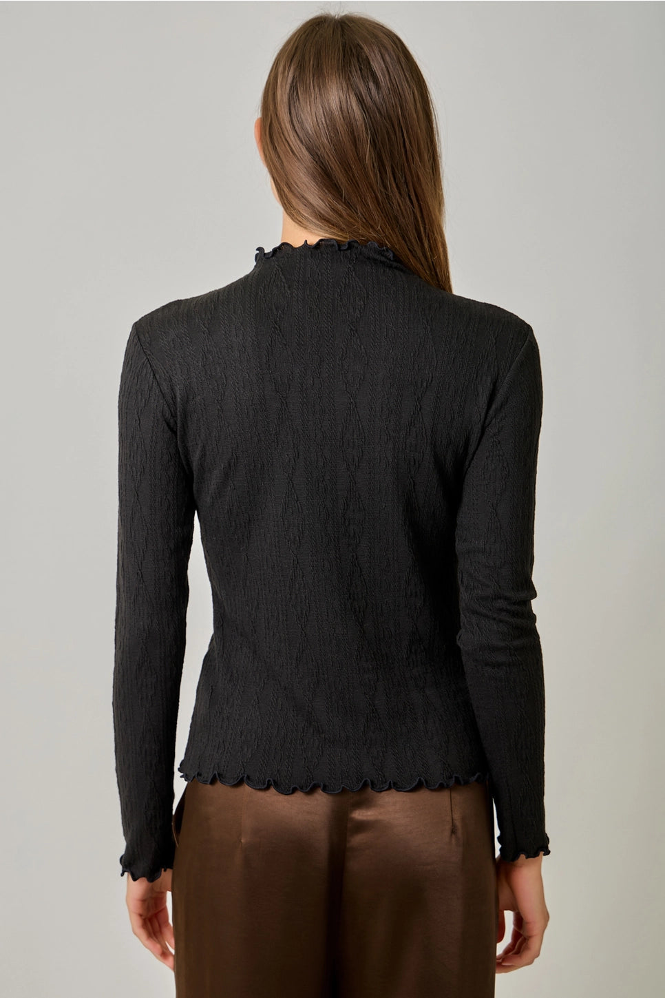 Cable Knit Mock Neck in Black