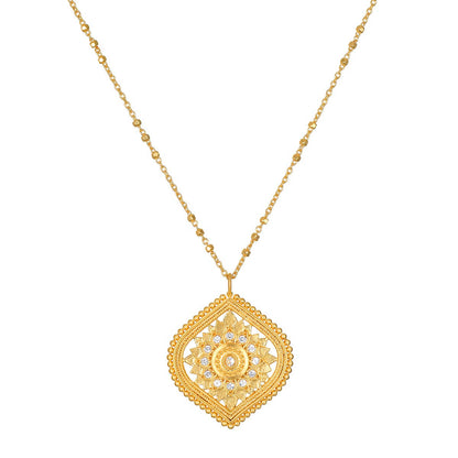 White Topaz Lotus Medallion Necklace | Satya