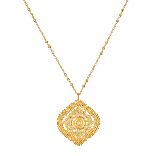 White Topaz Lotus Medallion Necklace | Satya