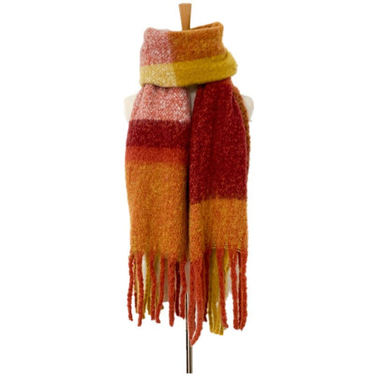 Soft Chunky Plaid Scarf in Rust