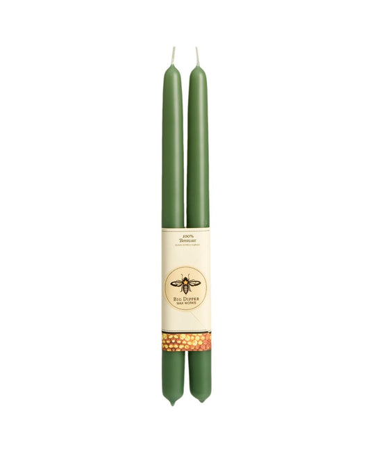 Set of Two Beeswax Taper Candles in Moss