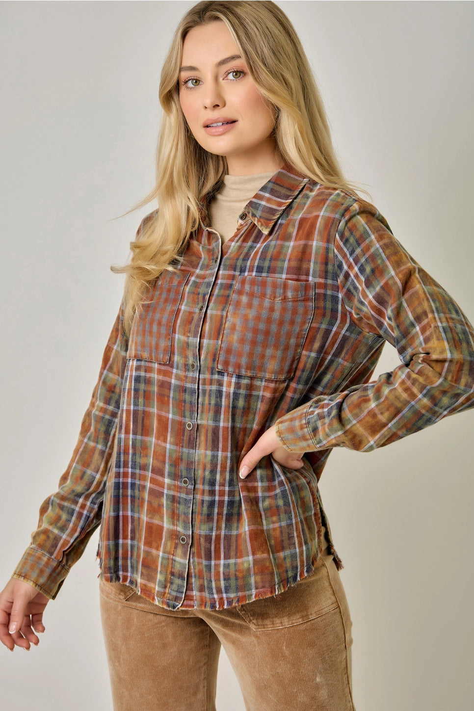 Washed Plaid Shirt in Amber