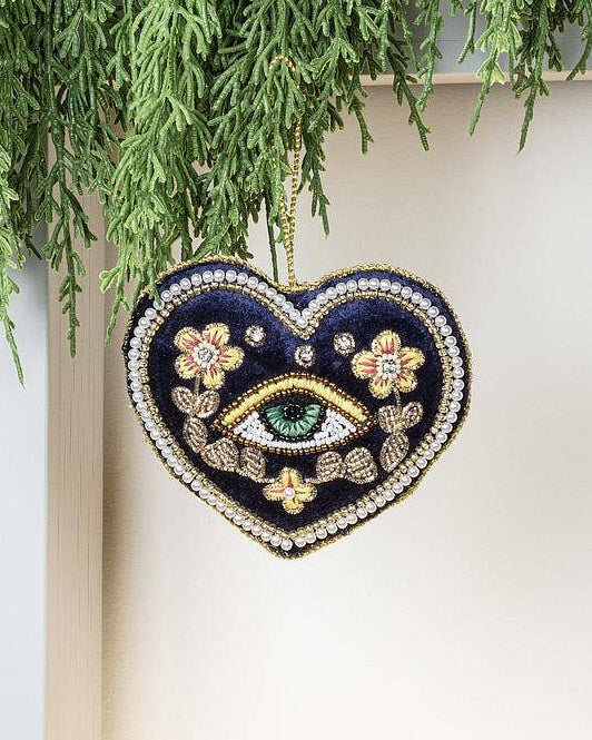 Sacred Eye Heart Beaded Ornament