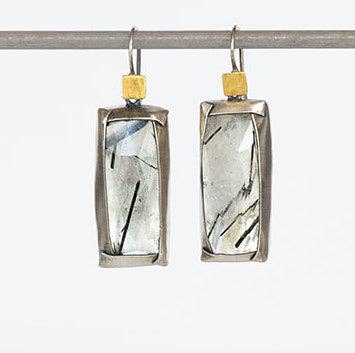 Tourmalinated Quartz Rectangle Fold Earrings | Austin Titus