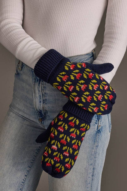 Navy Small Floral Pattern Mittens