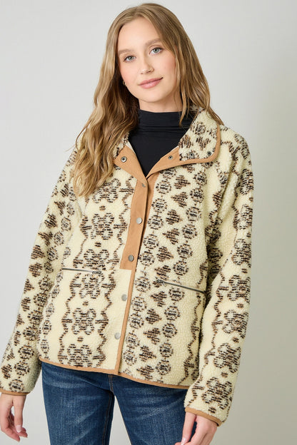 Printed Fleece Jacket in Cappuccino