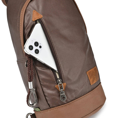 Coated Canvas Sling Bag in Brown