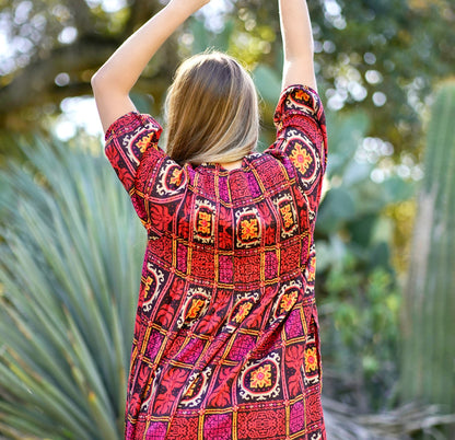 Skye Cotton Dress in Red Geo Print