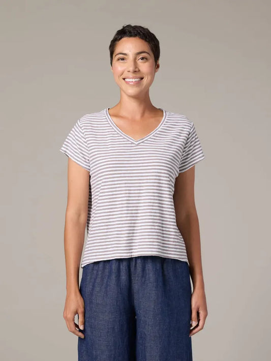 Stripe Short Sleeve V-Neck Tee in Laundered| Cut•Loose