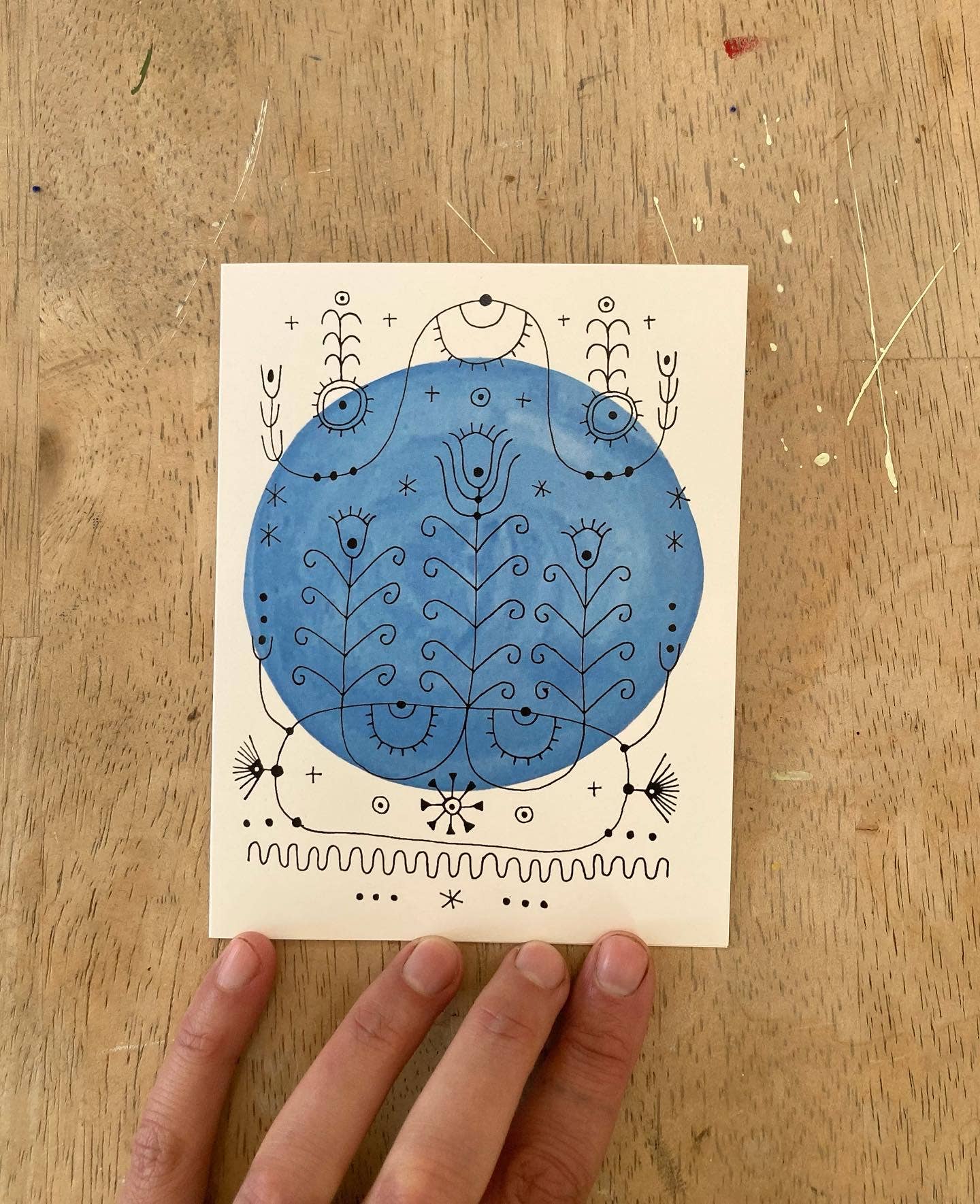 Blue Nordic Embroidery Blank Card
