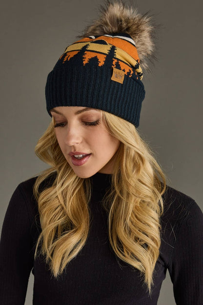 Dark Navy Forest Landscape Pom Hat