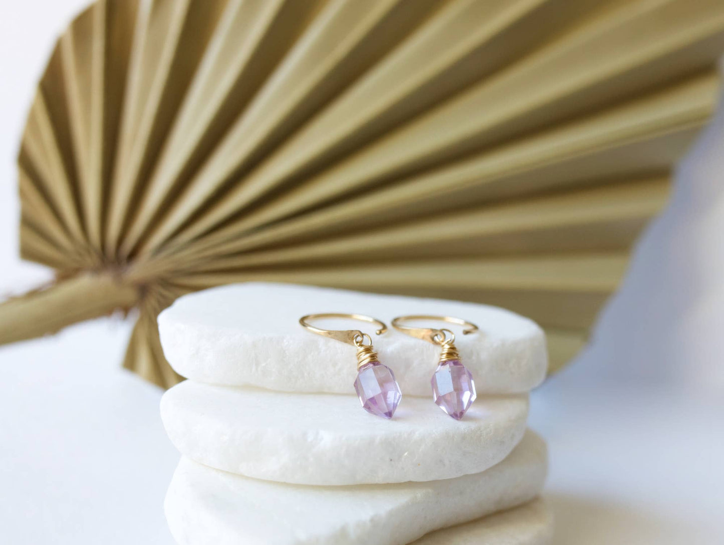 Pink Amethyst Pike Dangle Hug Hoops