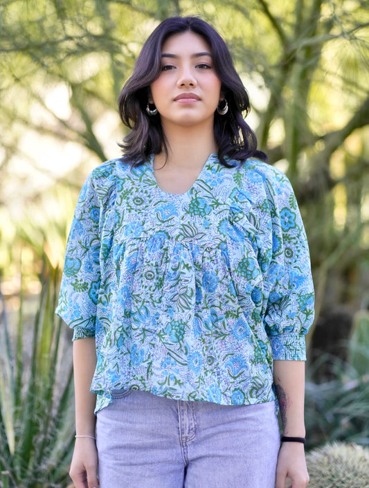 Anjou Cotton One Size Top in Turquoise