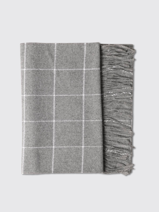 Cashmere Feel Windowpane Plaid Scarf in Grey